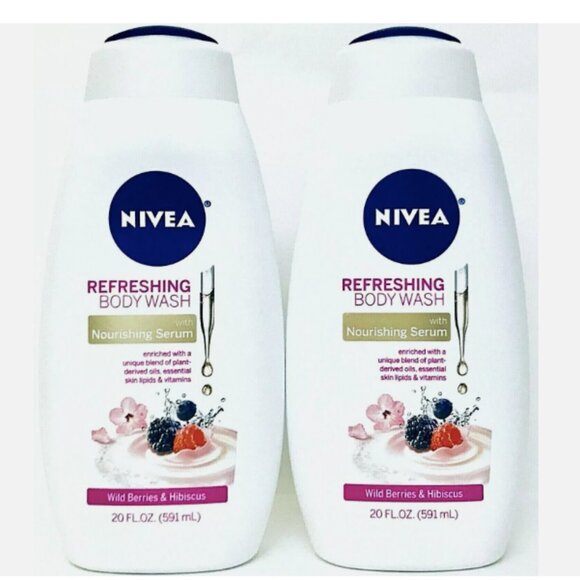 NEW 2 Nivea Refreshing wild berries & hibiscus with Nourishing Serum Body Washes - Picture 5 of 7